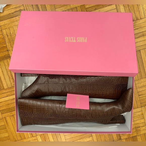 Paris Texas Anja knee-high boot pointed toe chunky heel brown croc leather 39 9 - Picture 10 of 16